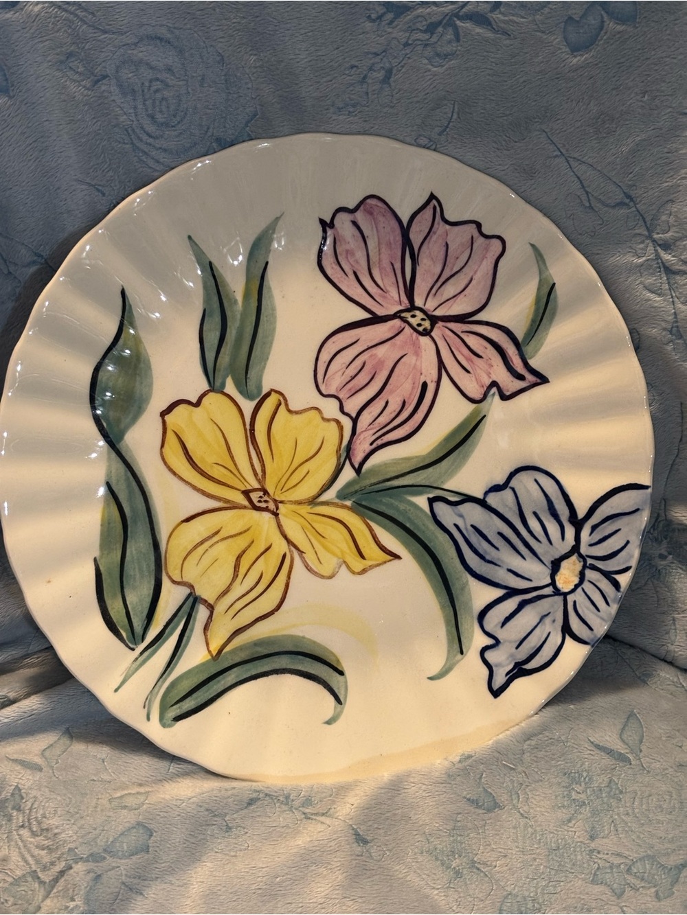 Blue Ridge Hand-Painted Floral Ceramic  Plate – Yellow, Pink & Blue